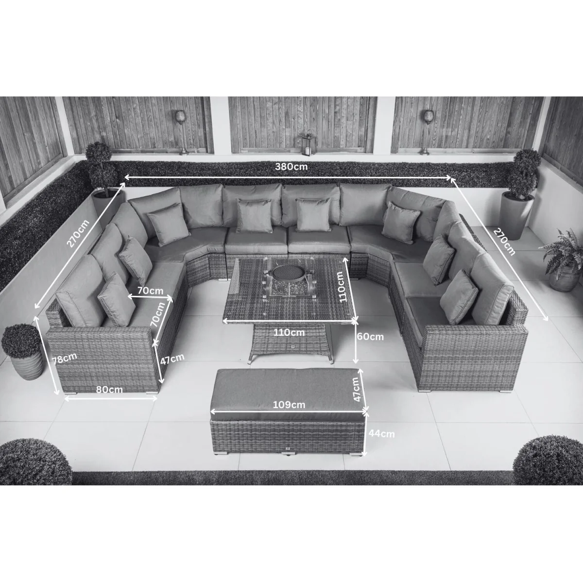 Santorini Modular Rattan Garden Sofa Set with Fire Pit Table & Bench - Brown – image 5