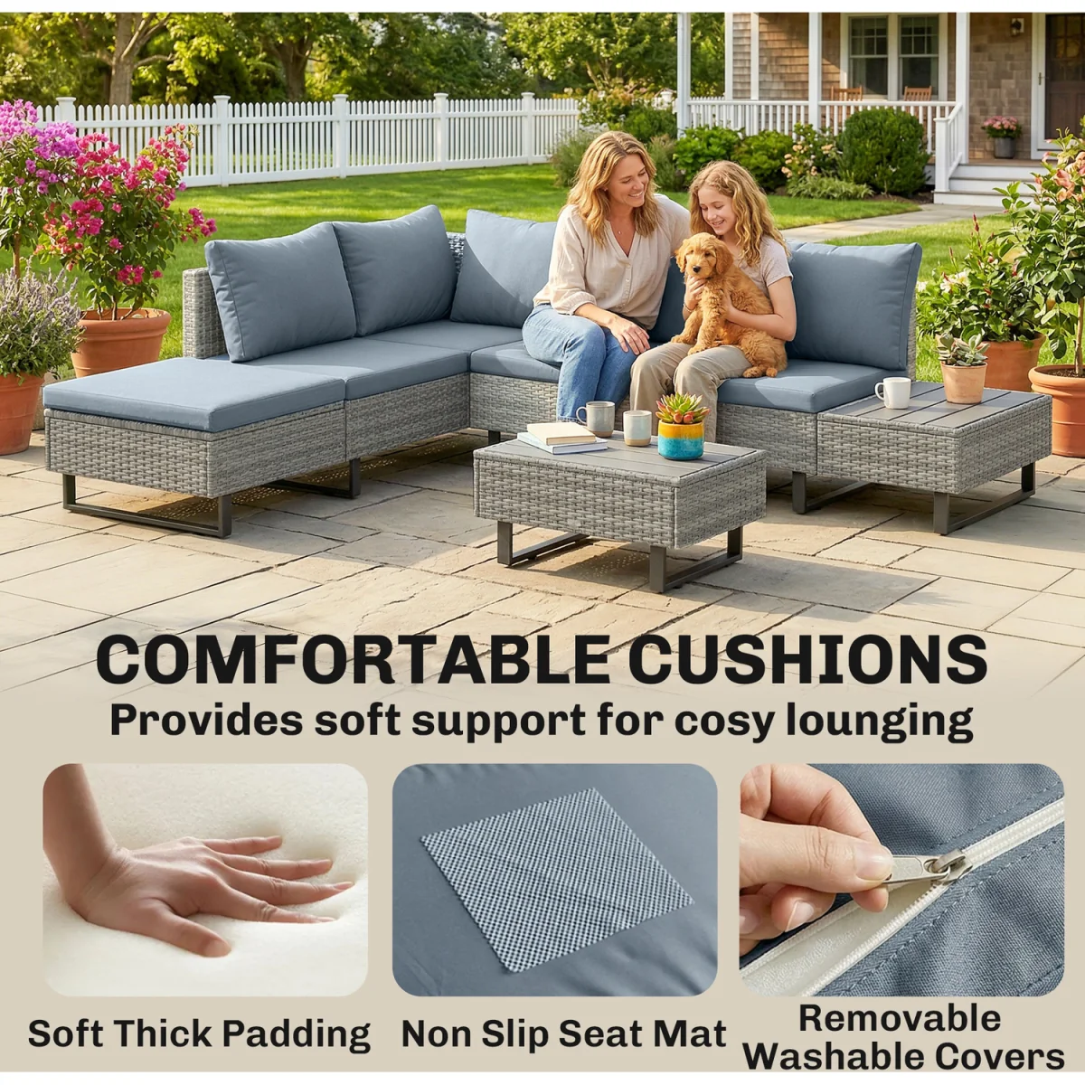 Outsunny 5 Seater Rattan Garden Furniture Lounge Sofa Set - Light Grey – image 3