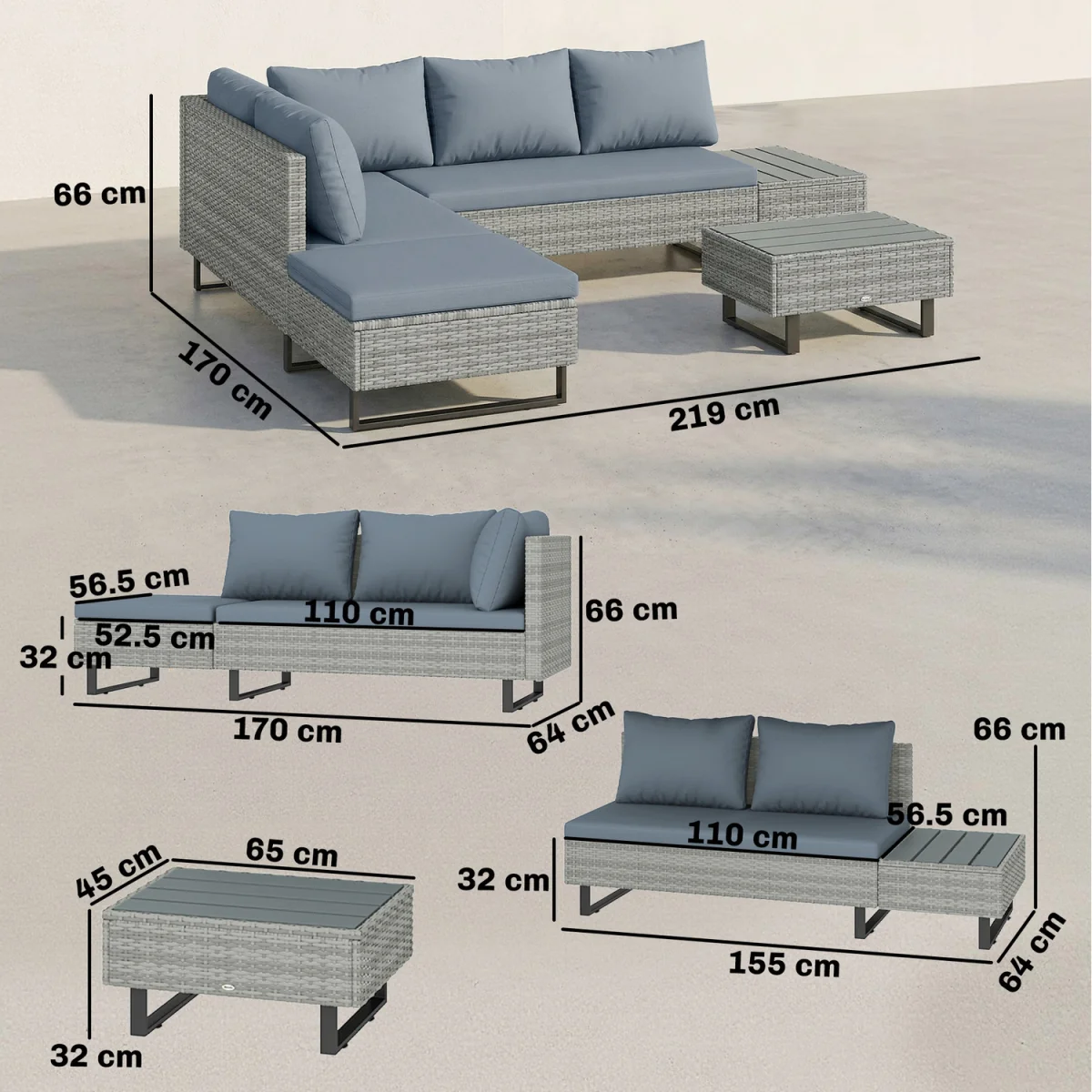 Outsunny 5 Seater Rattan Garden Furniture Lounge Sofa Set - Light Grey – image 6
