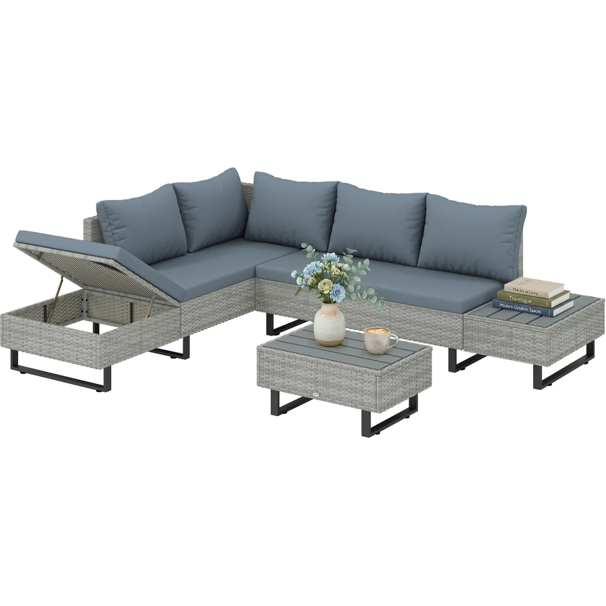 Outsunny 5 Seater Rattan Garden Furniture Lounge Sofa Set - Light Grey – image 7