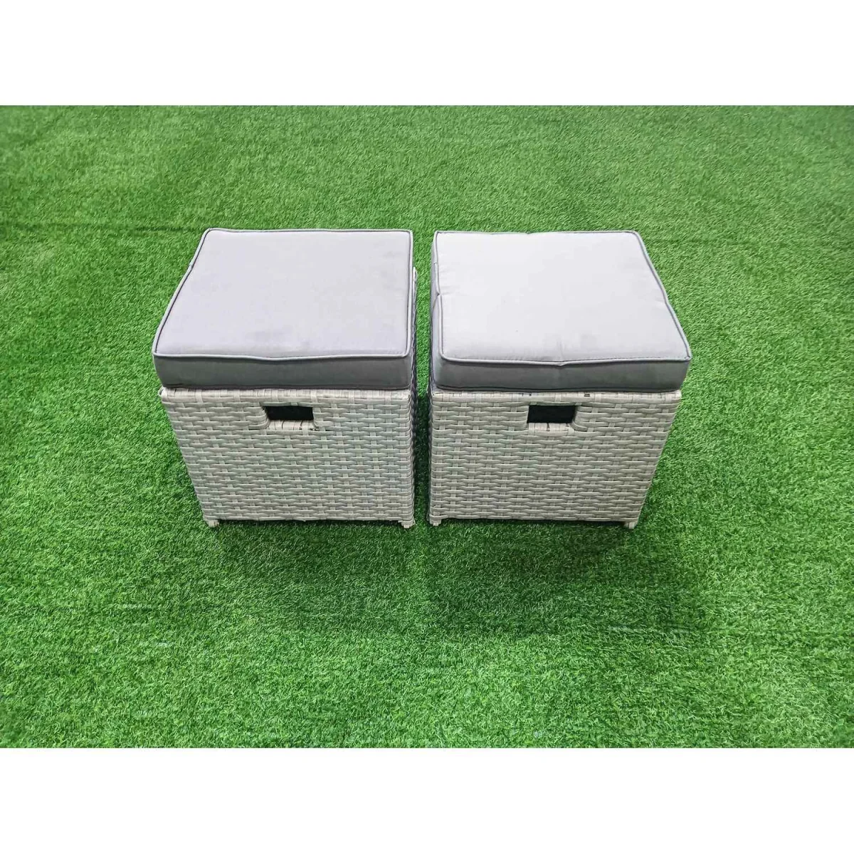 Fimous Outdoor Rattan Garden Sofa Set with Coffee Tables and Stools, Light Grey Mixed, Seats 11. - Light Grey Mixed – image 2