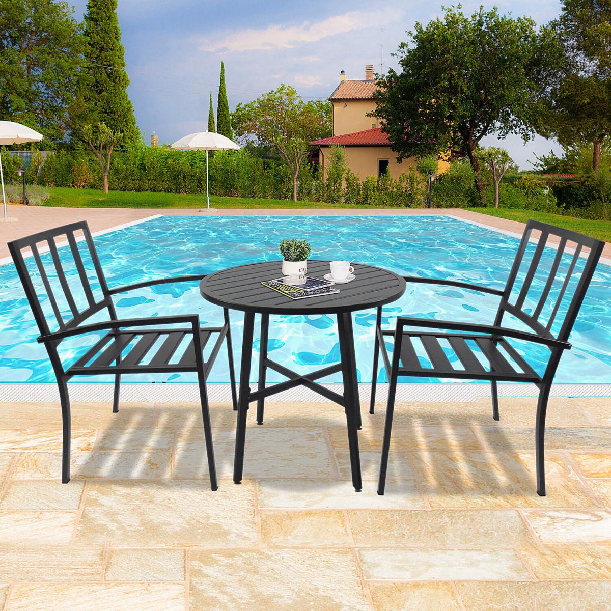 3 Piece Garden Bistro Set 2 Chair - Black
