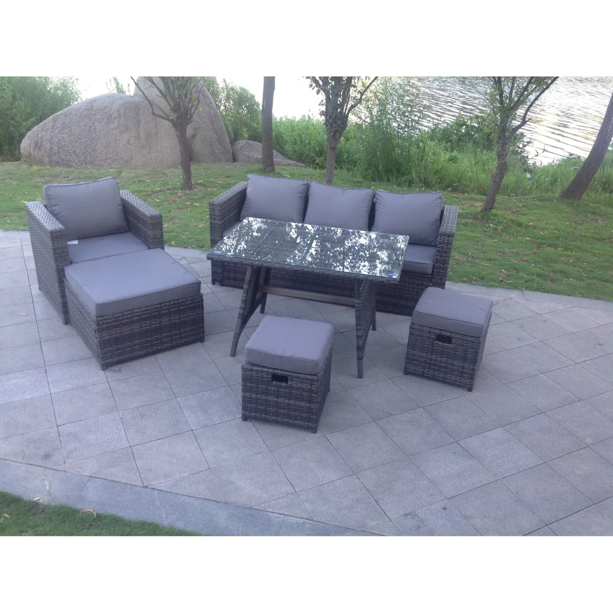 PE Rattan Garden Outdoor Sofa Set 7 Seater - Dark Grey Mixed – image 3