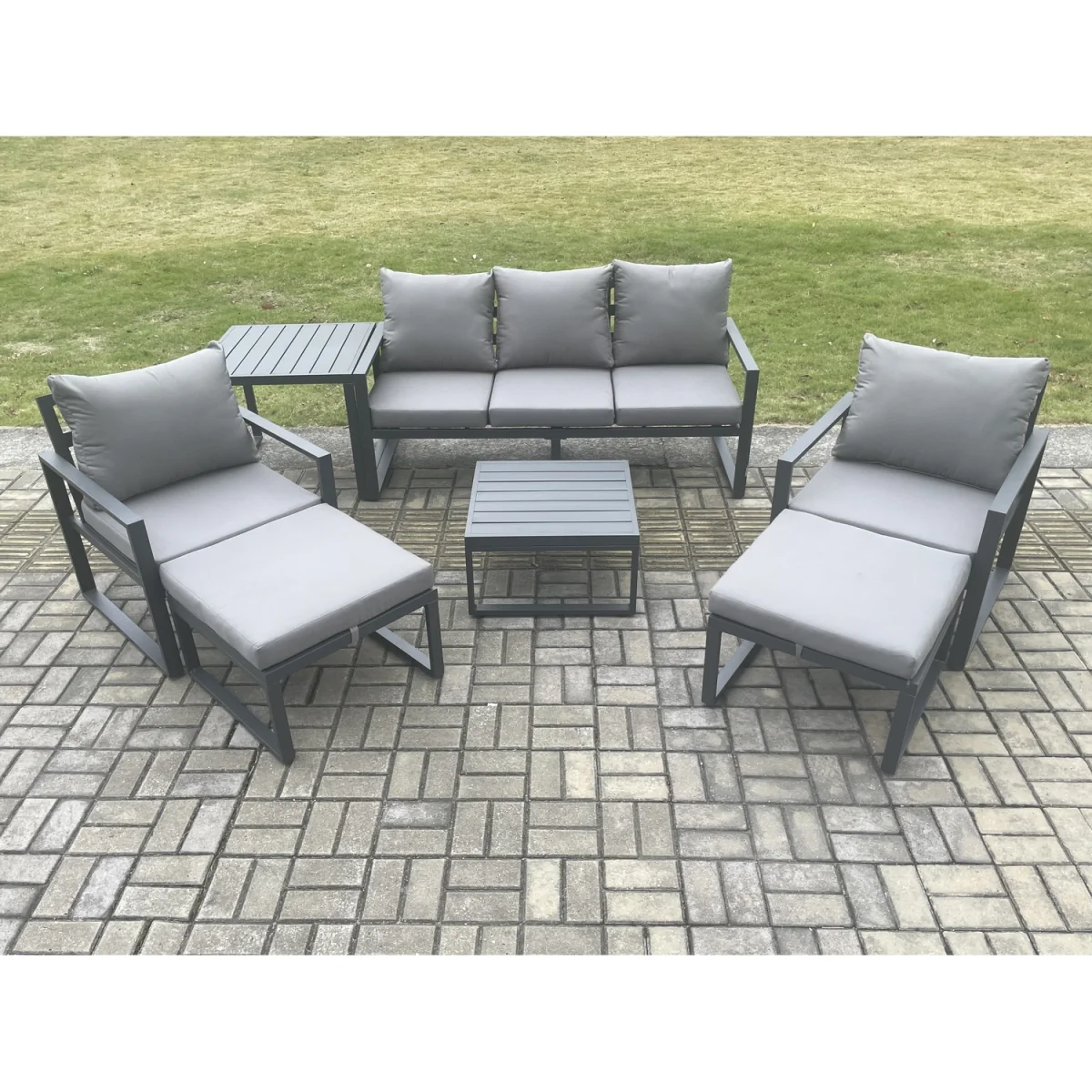 Fimous Aluminium Outdoor Lounge Sofa Set 7-Seater Dark Grey. - Dark grey powder coated with dark grey fabric – image 5