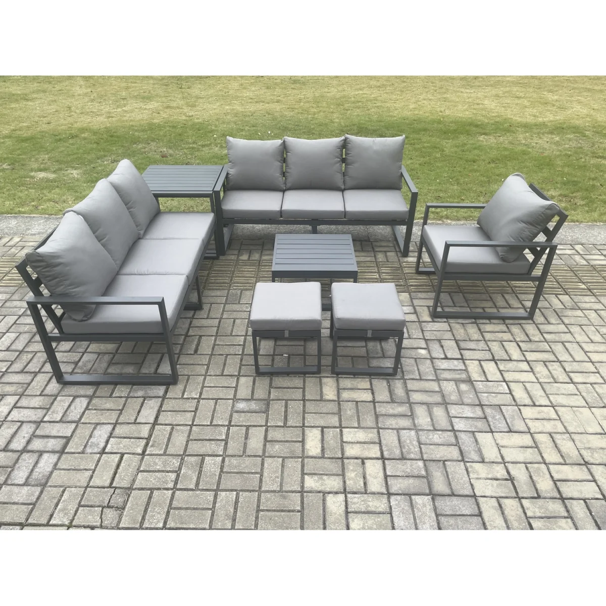 Fimous 9-Seater Aluminium Outdoor Garden Sofa Set with Square Coffee Table, Dark Grey. - Dark Grey – image 5
