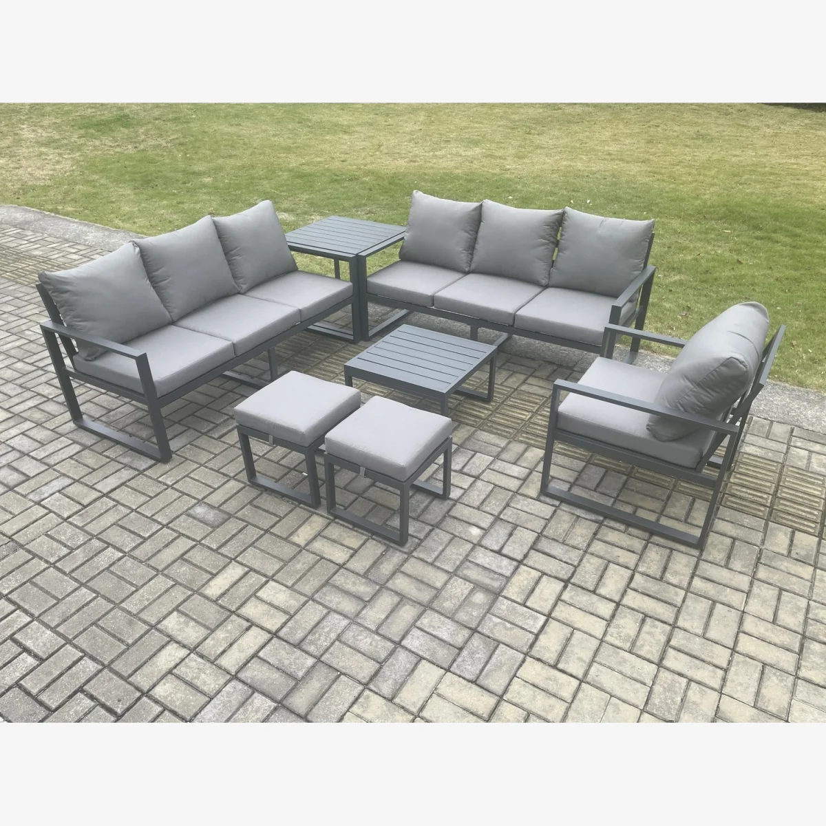 Fimous 9-Seater Aluminium Outdoor Garden Sofa Set with Square Coffee Table, Dark Grey. - Dark Grey – image 1