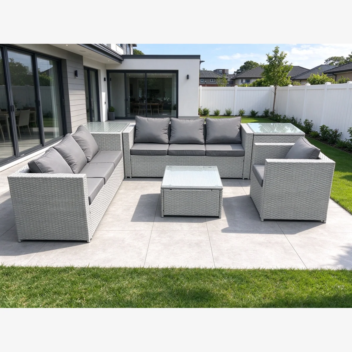 7-Seater PE Rattan Garden Sofa Set with Armchair Square Coffee Table 2 Side Tables