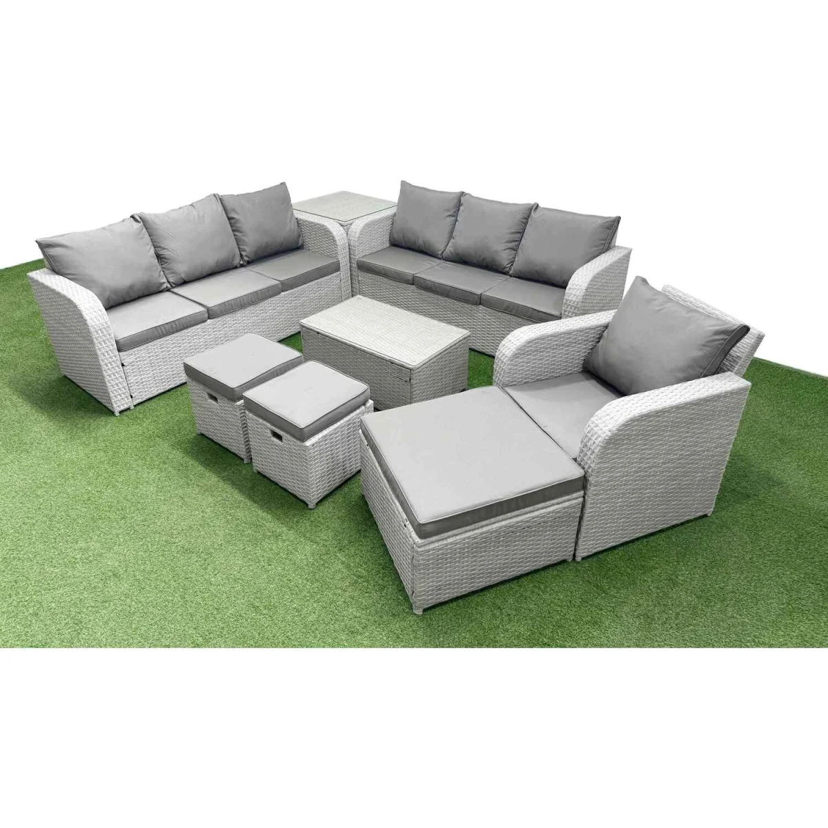 Fimous 10 Seater Poly Rattan Outdoor Garden Sofa Set - Light Grey. - Light Grey – image 5