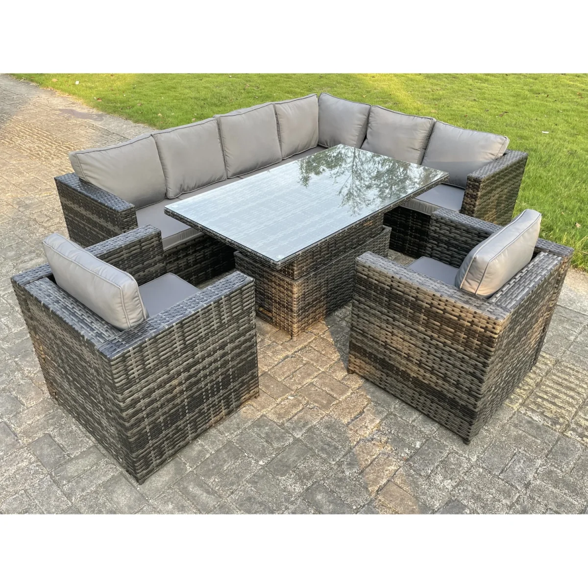 Outdoor Rattan Sofa Set Rising Table 2 Chairs Right Corner – image 3