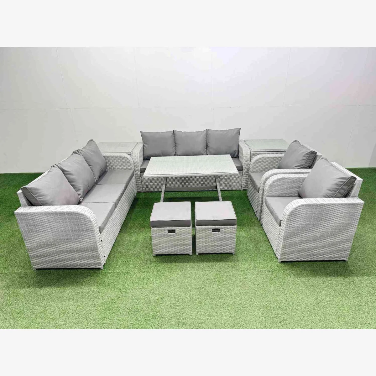 Fimous PE Rattan High-Back Outdoor Sofa Set with 2 Recliners, 2 3-Seater Sofas, Light Grey. - Light Grey – image 1
