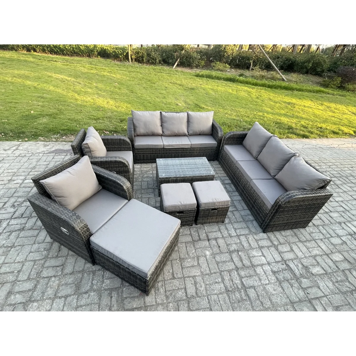 Fimous 11-Seater Rattan Garden Sofa Set Dark Grey Mixed - Dark Grey Mixed – image 4