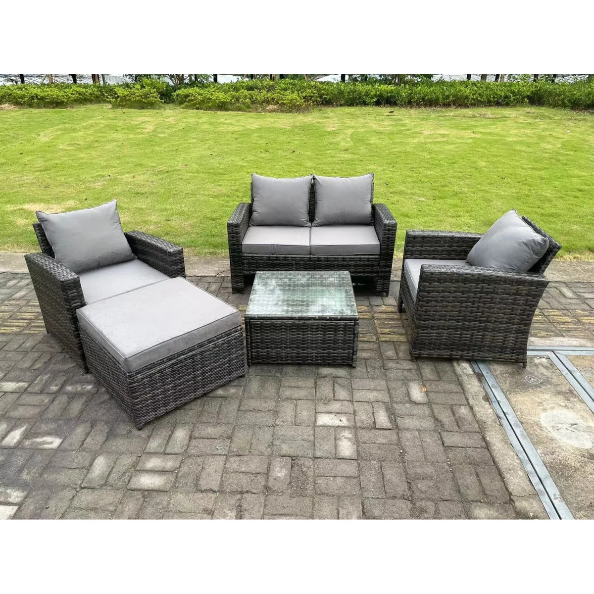 5 Seater High Back Rattan Sofa Set Garden Furniture Outdoor Patio - Dark Grey Mixed – image 3