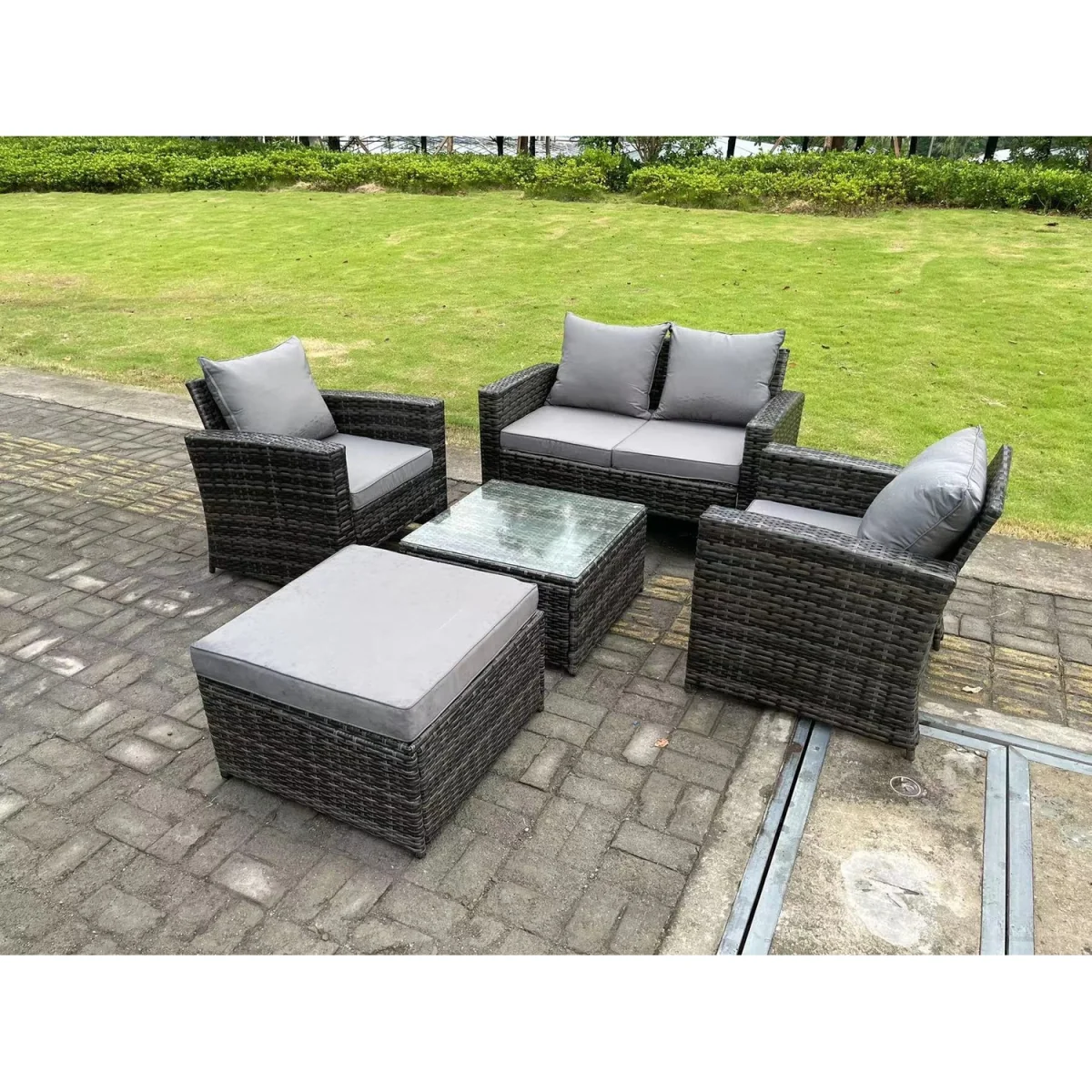 5 Seater High Back Rattan Sofa Set Garden Furniture Outdoor Patio - Dark Grey Mixed – image 4