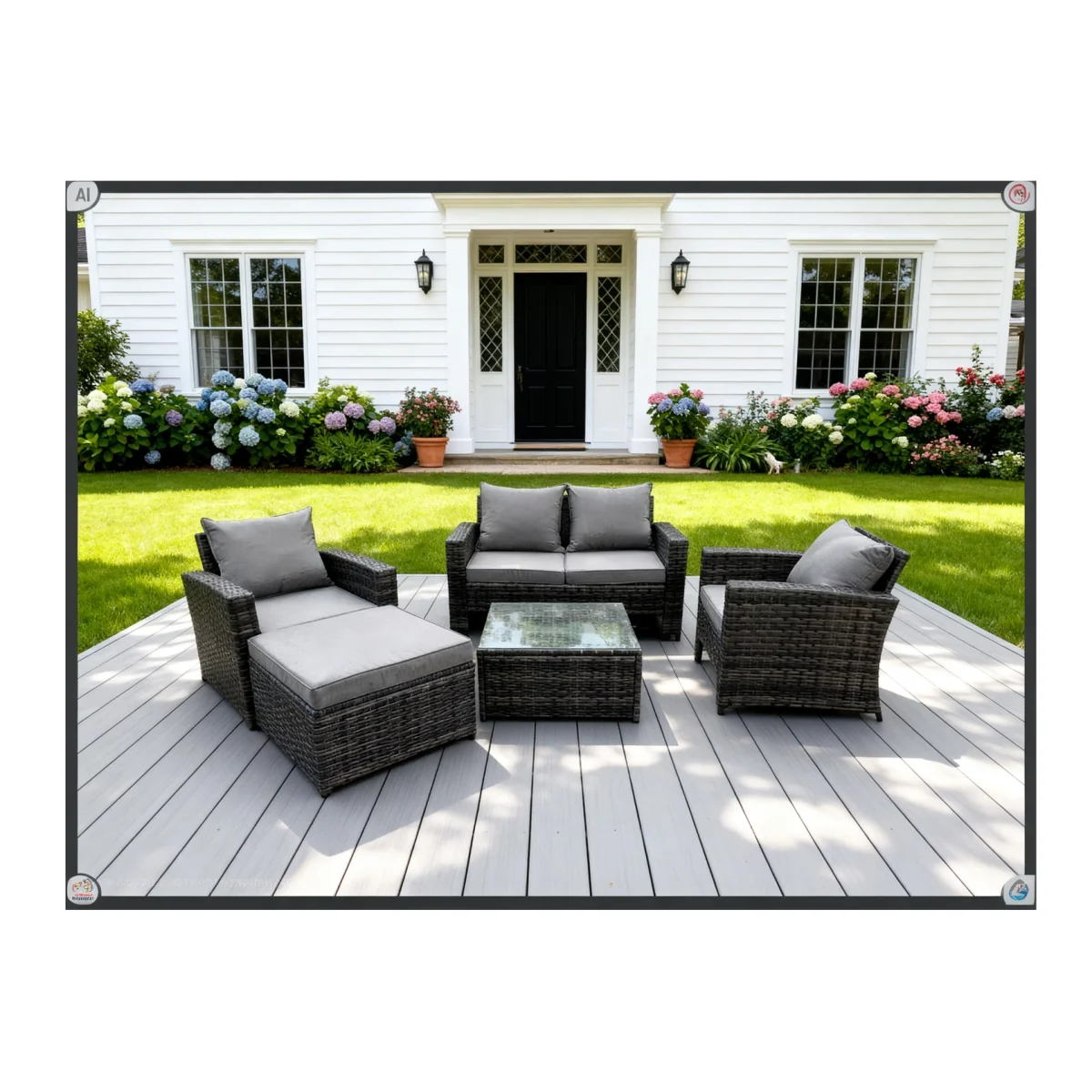 5 Seater High Back Rattan Sofa Set Garden Furniture Outdoor Patio - Dark Grey Mixed – image 1