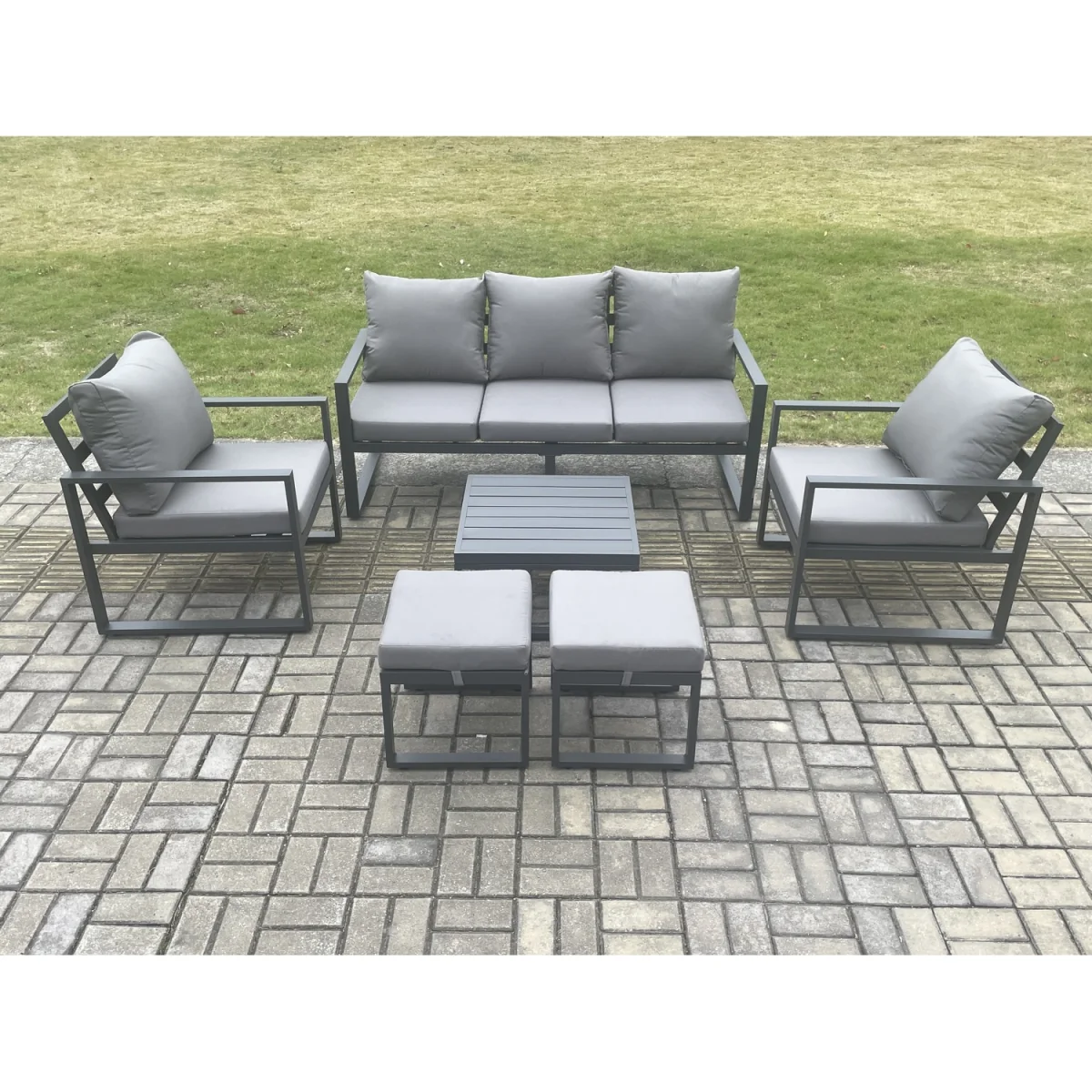Fimous Aluminium 7-Seater Outdoor Sofa Set with Coffee Table Dark Grey - Dark Grey – image 5