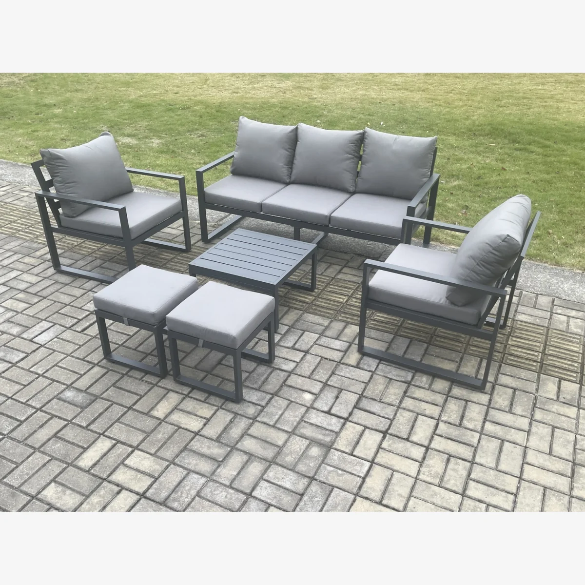 Fimous Aluminium 7-Seater Outdoor Sofa Set with Coffee Table Dark Grey - Dark Grey – image 1