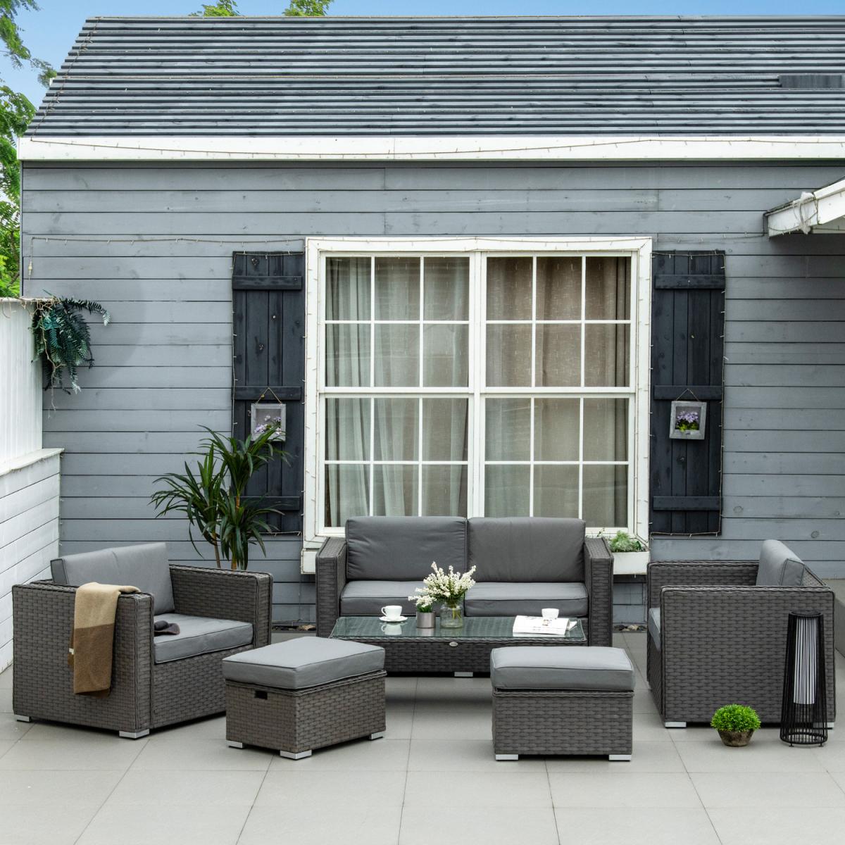 Garden Rattan Sofa and Table Set - Grey – image 11