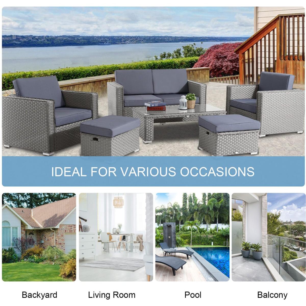 Garden Rattan Sofa and Table Set - Grey – image 5