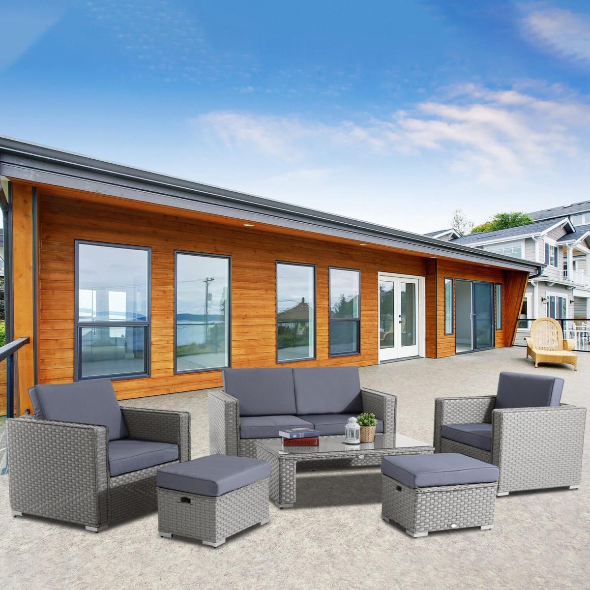 Garden Rattan Sofa and Table Set - Grey – image 1