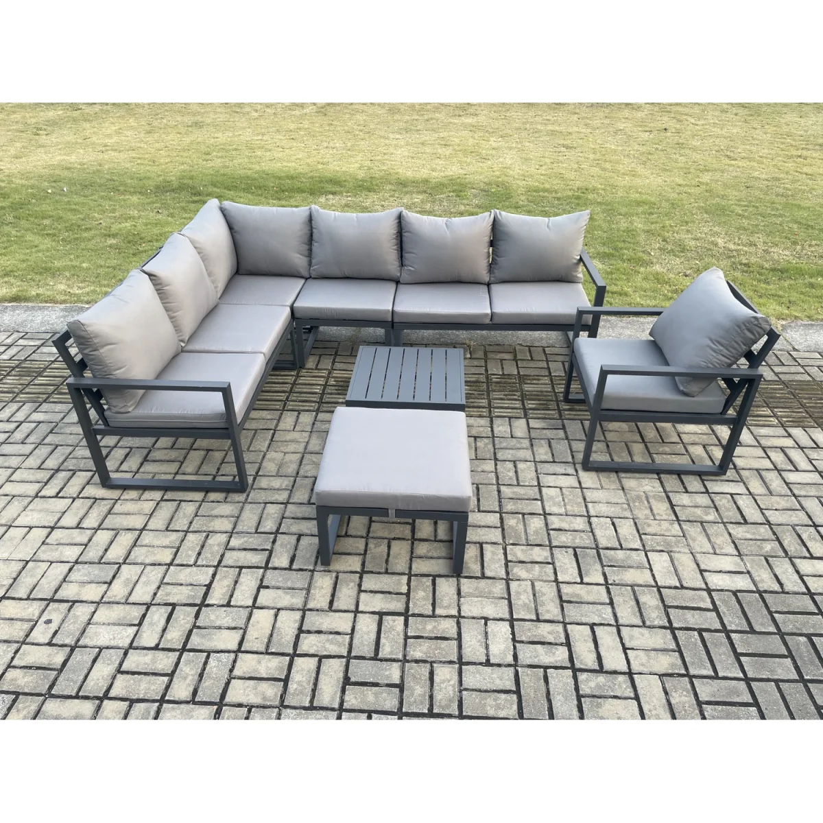 Fimous 8-Seater 7-Piece Aluminium Garden Corner Sofa Set Dark Grey - Dark Grey – image 3