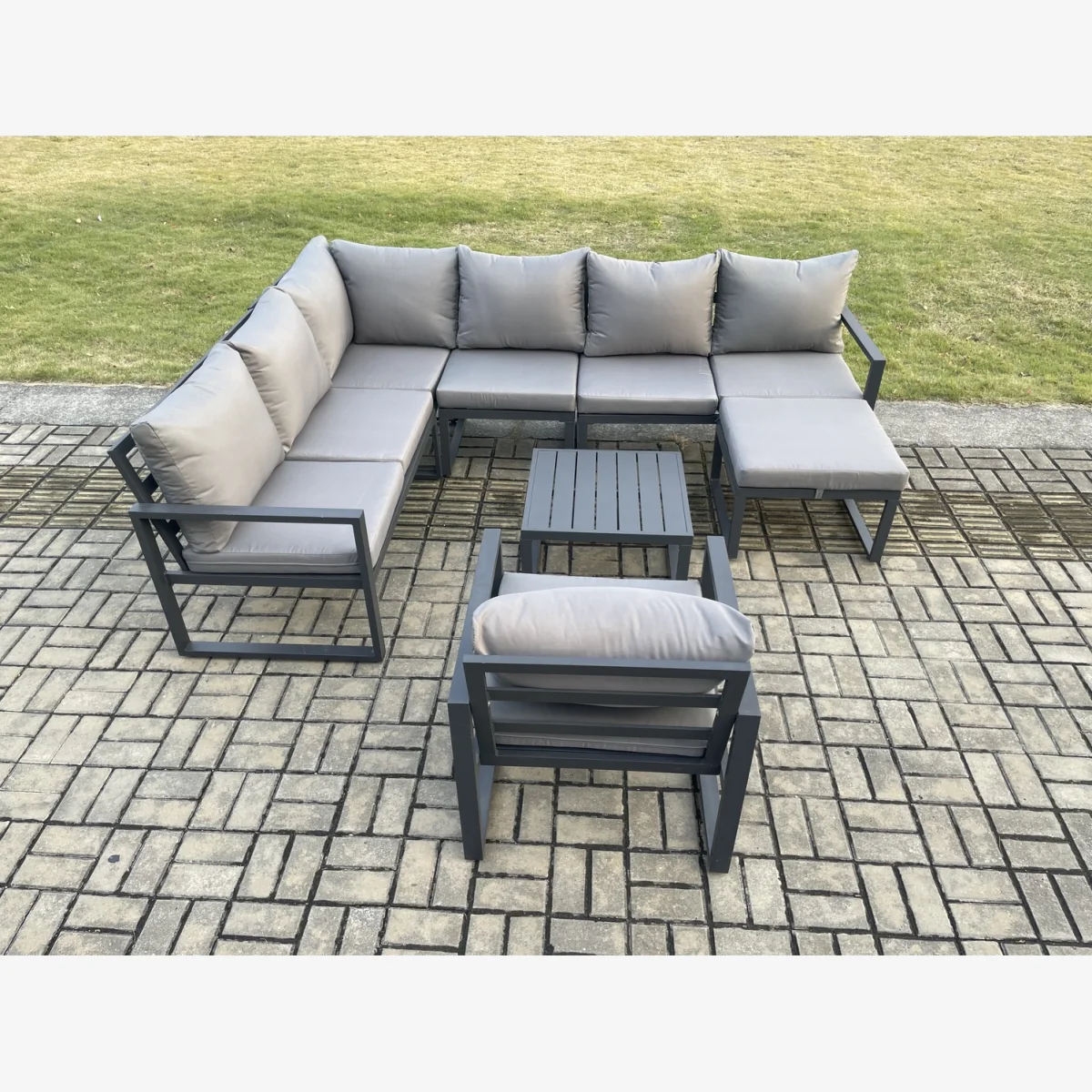 Fimous 8-Seater 7-Piece Aluminium Garden Corner Sofa Set Dark Grey - Dark Grey – image 1