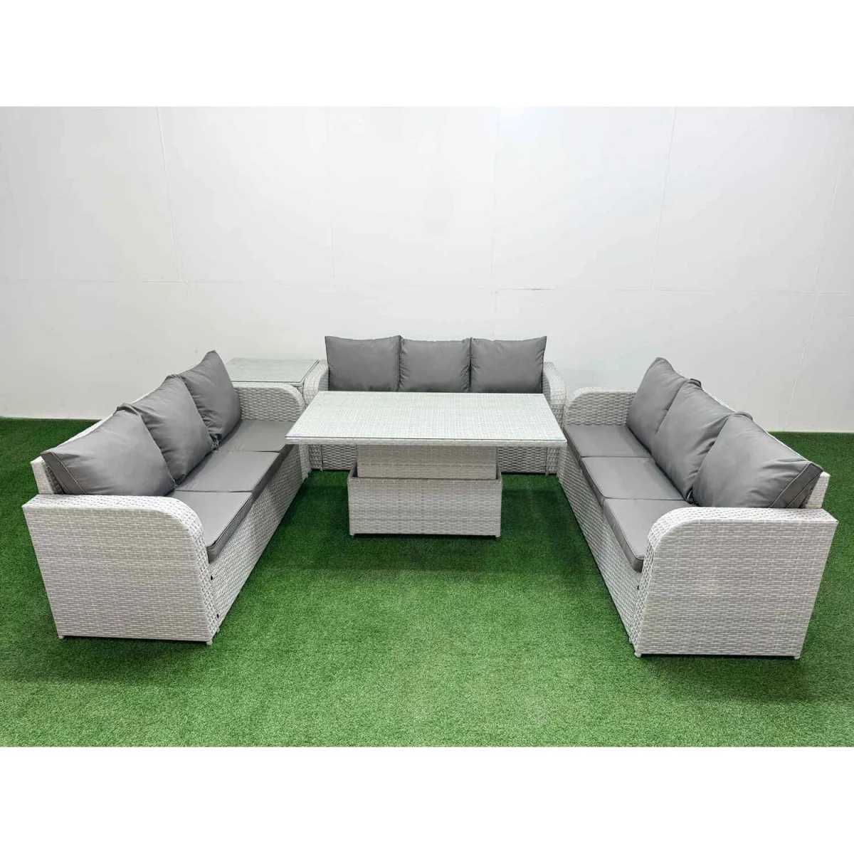 Fimous 9-Seater PE Rattan Outdoor Lounge Sofa Set with Adjustable Lifting Table and Side Table. - Light Grey – image 5