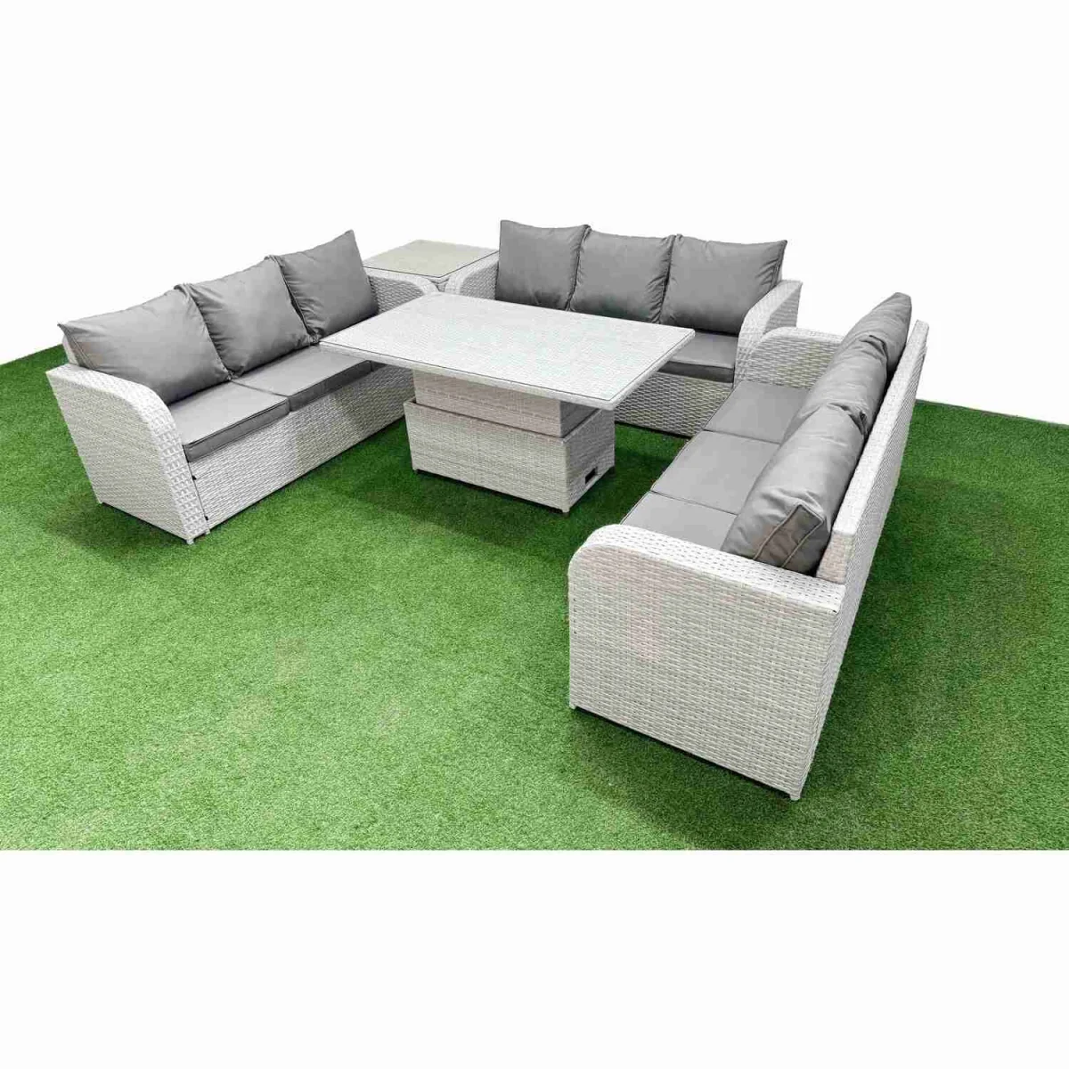 Fimous 9-Seater PE Rattan Outdoor Lounge Sofa Set with Adjustable Lifting Table and Side Table. - Light Grey – image 1