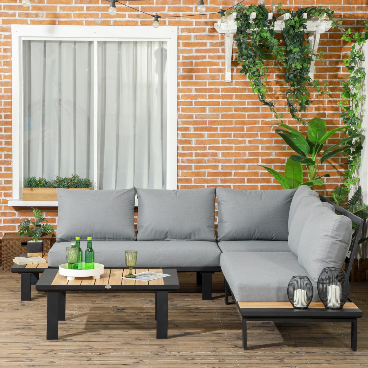 4 Pieces Garden Furniture Set Conversation Set 84B-606V72CG - Dark Grey