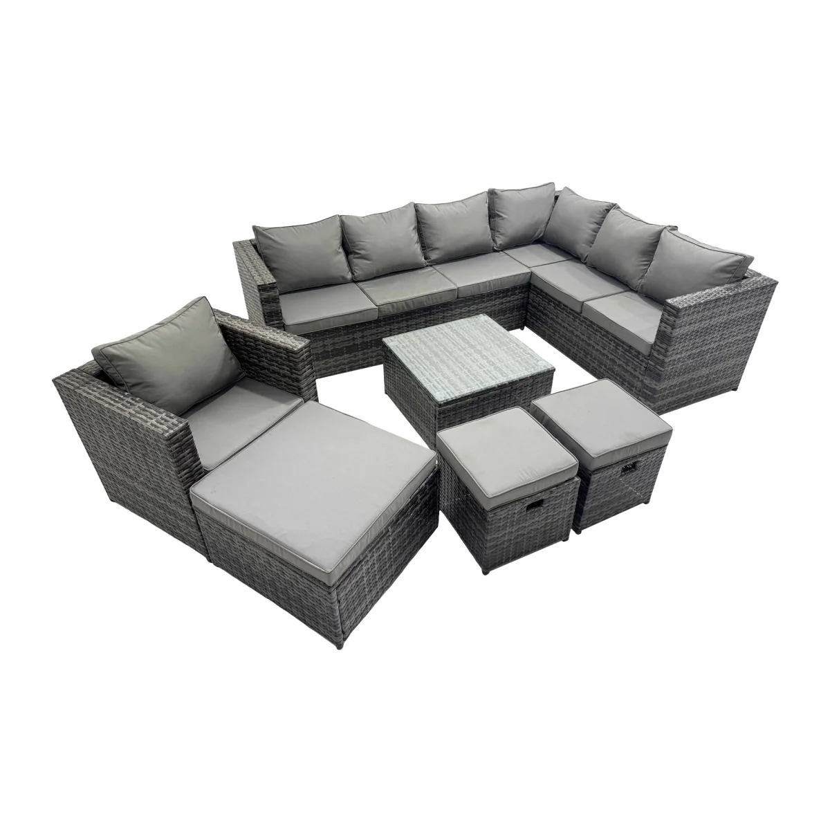 Fimous Outdoor PE Rattan 10-Seat L-Shaped Garden Sofa Set Dark Grey - Dark Grey – image 1