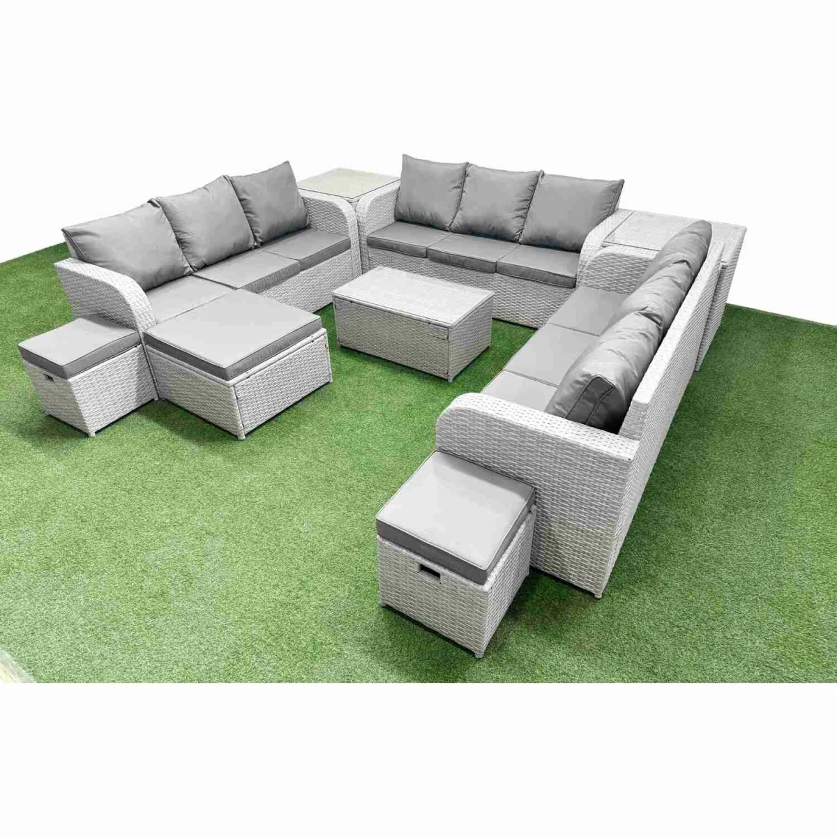 Fimous 12-Seater PE Rattan Outdoor Lounge Set with Rectangular Coffee Table Light Grey - Light Grey – image 2