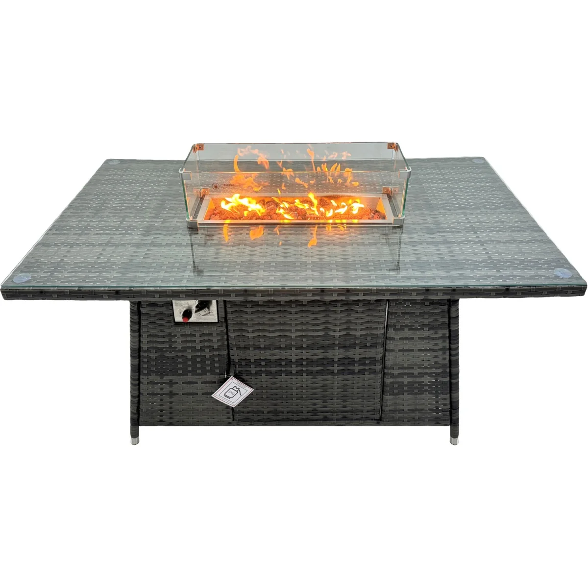 Fimous 8-Seat Rattan Garden Sofa Set with Gas Fire Pit Dining Table Dark Grey Mixed - Dark Grey Mixed – image 3