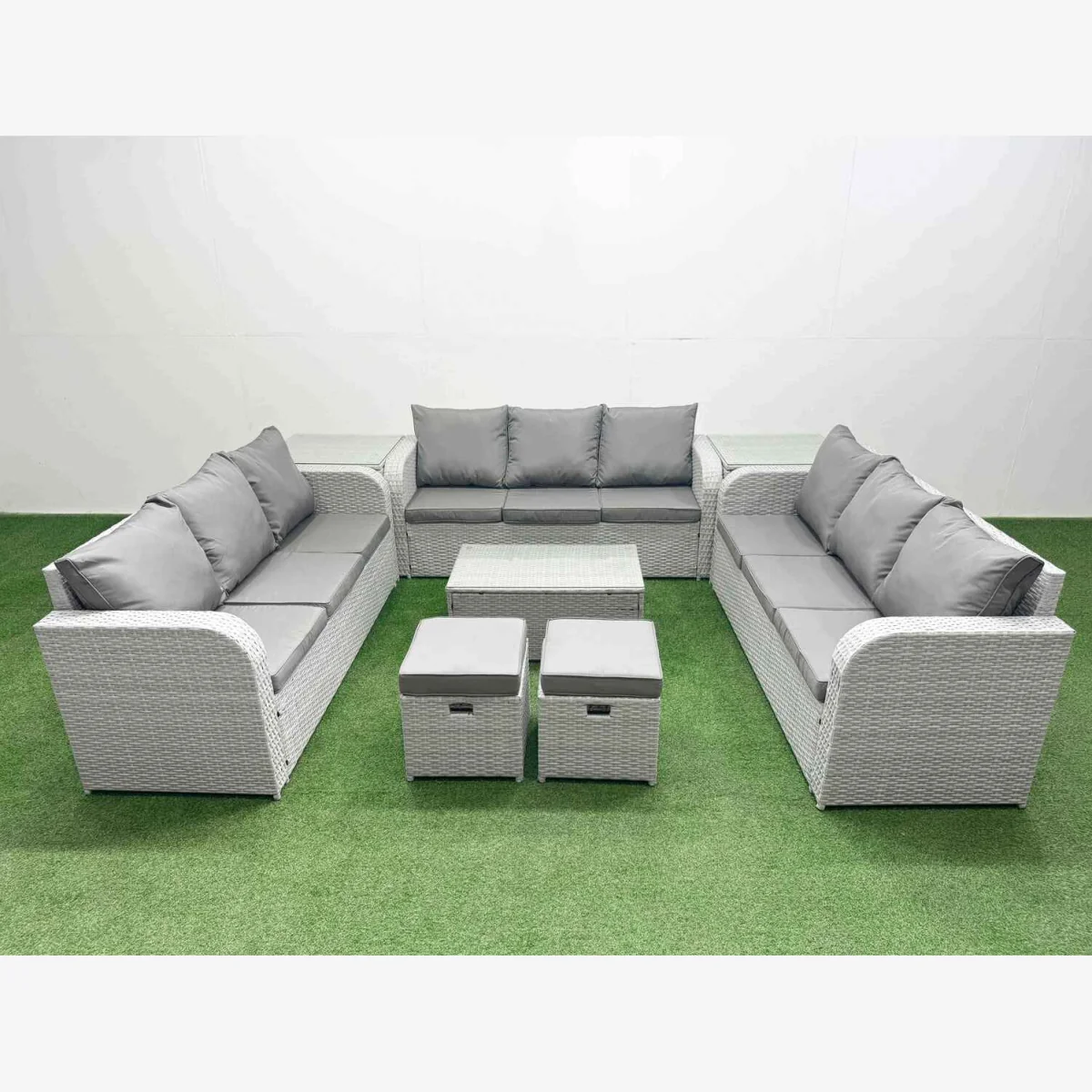 Fimous 11-Seater PE Rattan Garden Sofa Set with Glass Coffee Table, Light Grey - Light Grey – image 1