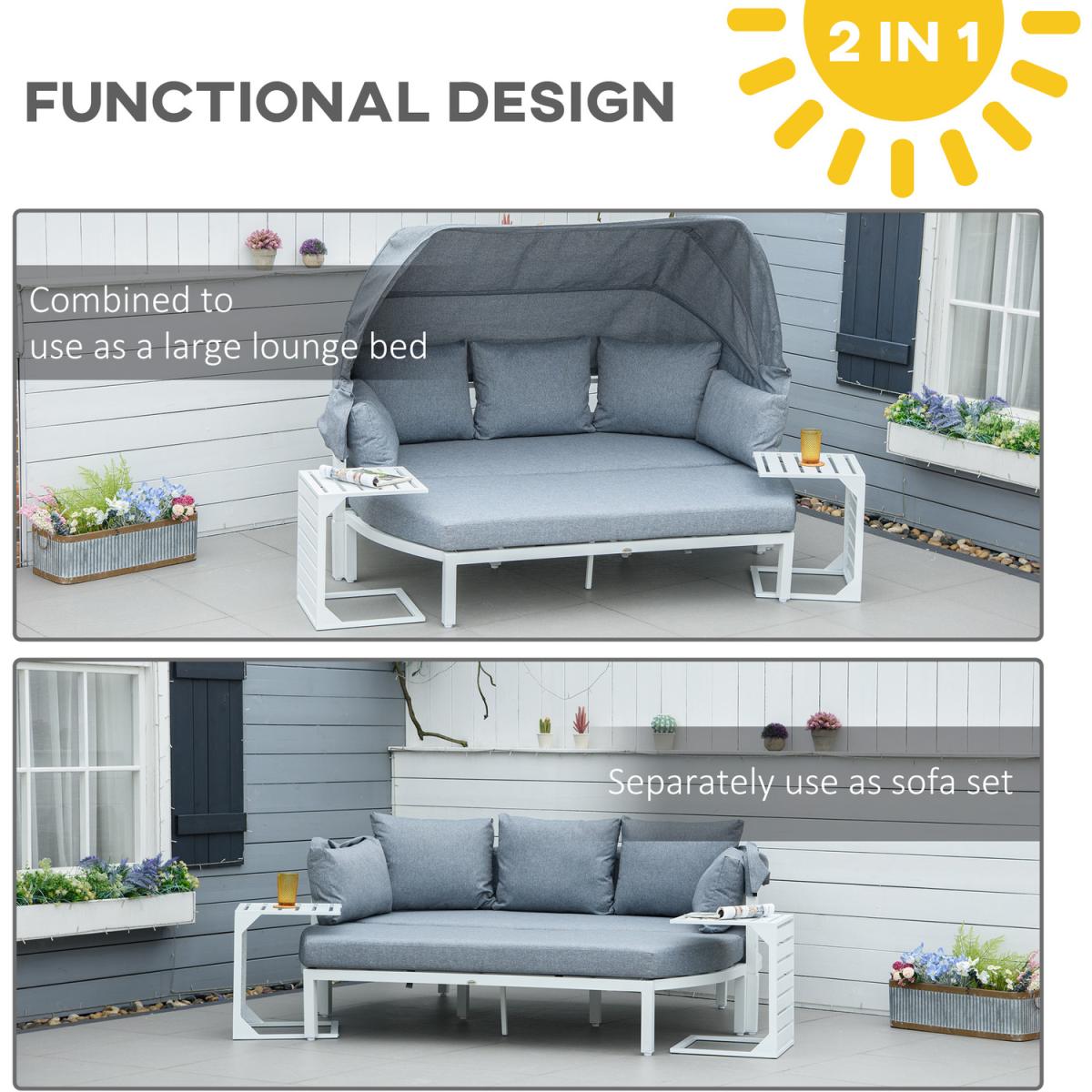 4 Pieces Outdoor Garden Lounge Bed Sofa Set with Canopy - White, Grey – image 3
