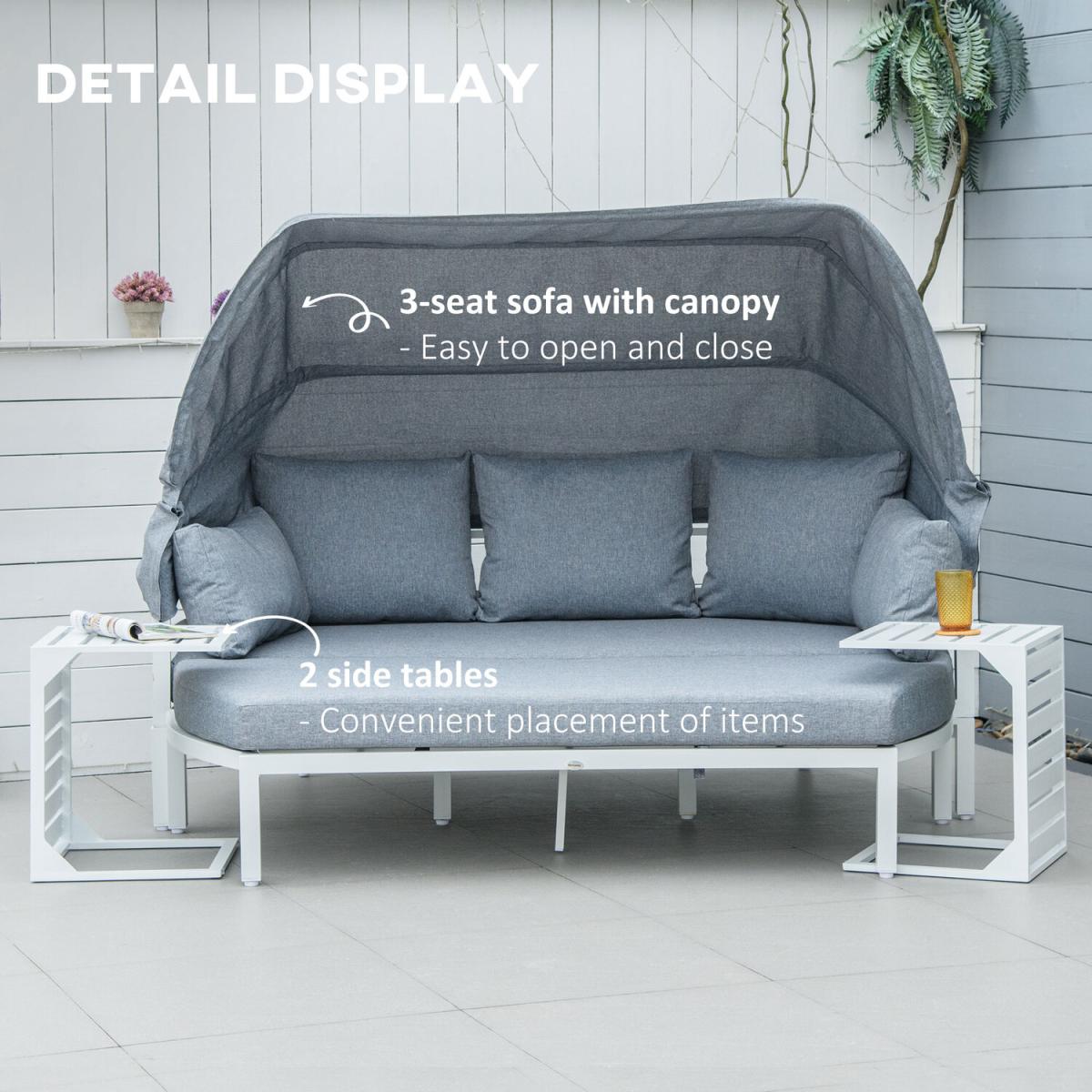 4 Pieces Outdoor Garden Lounge Bed Sofa Set with Canopy - White, Grey – image 4