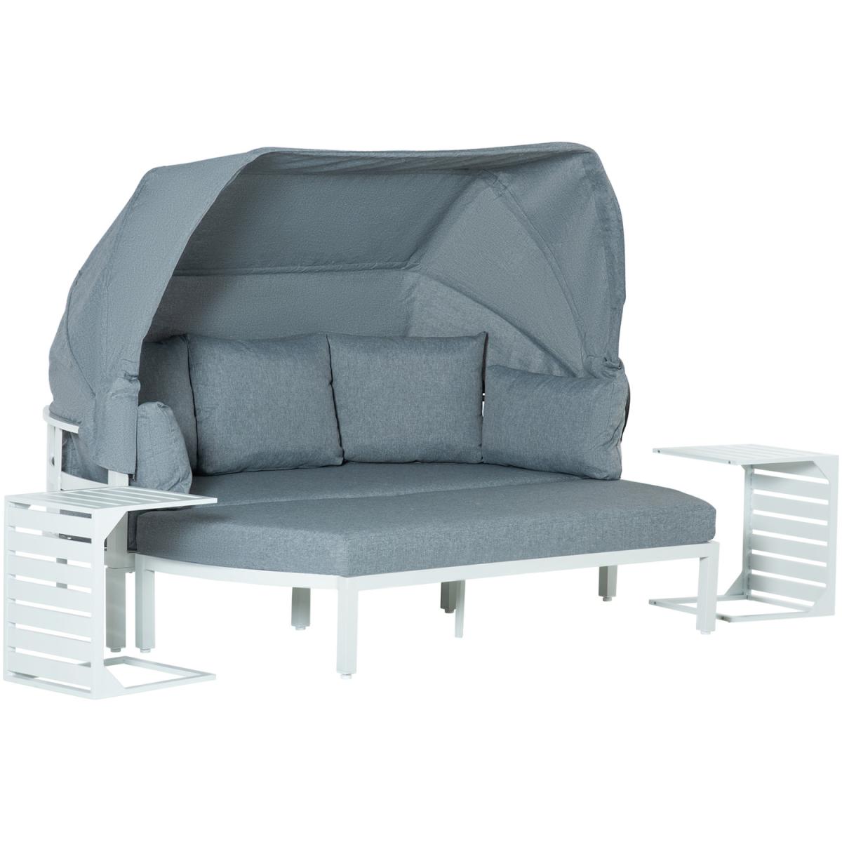 4 Pieces Outdoor Garden Lounge Bed Sofa Set with Canopy - White, Grey – image 5