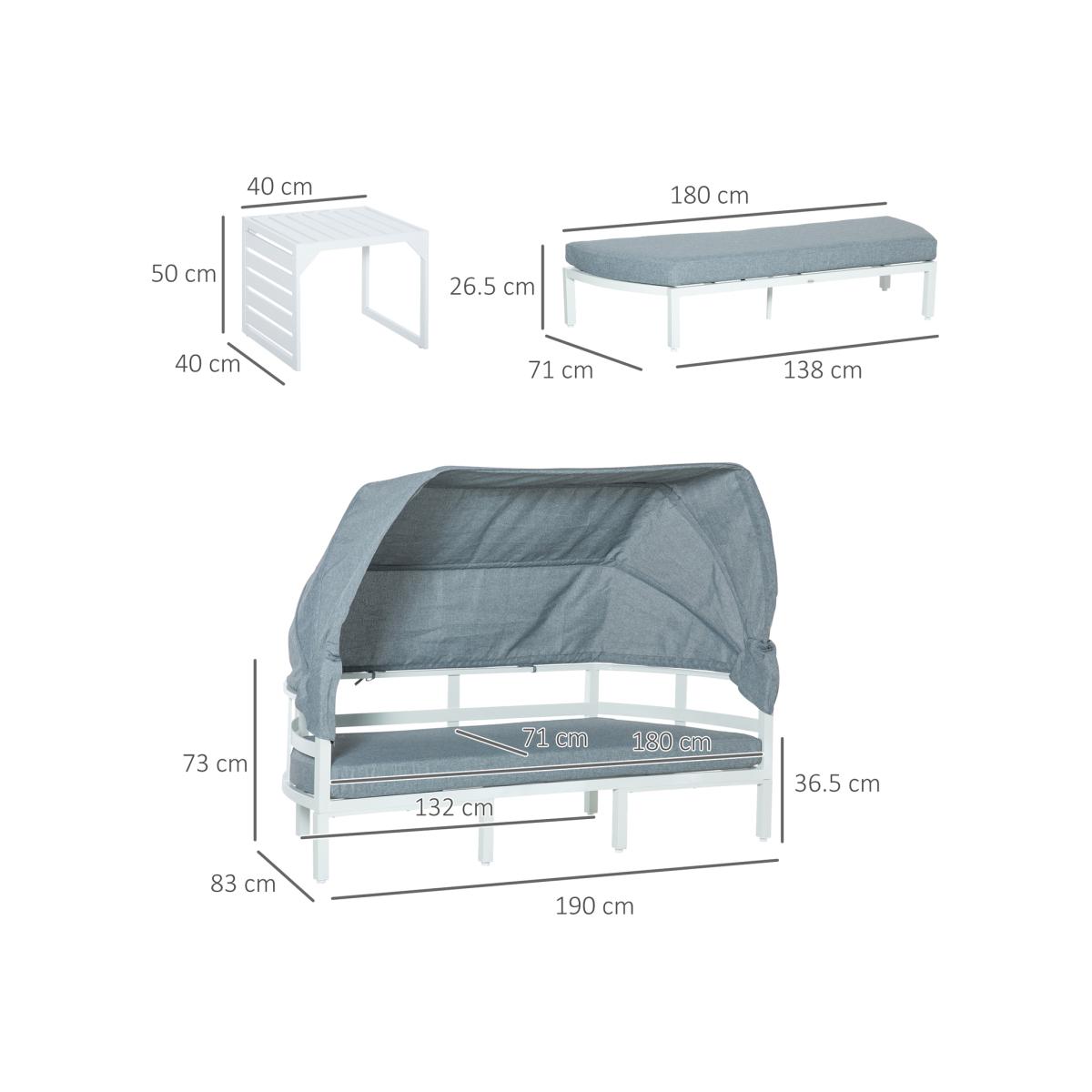 4 Pieces Outdoor Garden Lounge Bed Sofa Set with Canopy - White, Grey – image 1