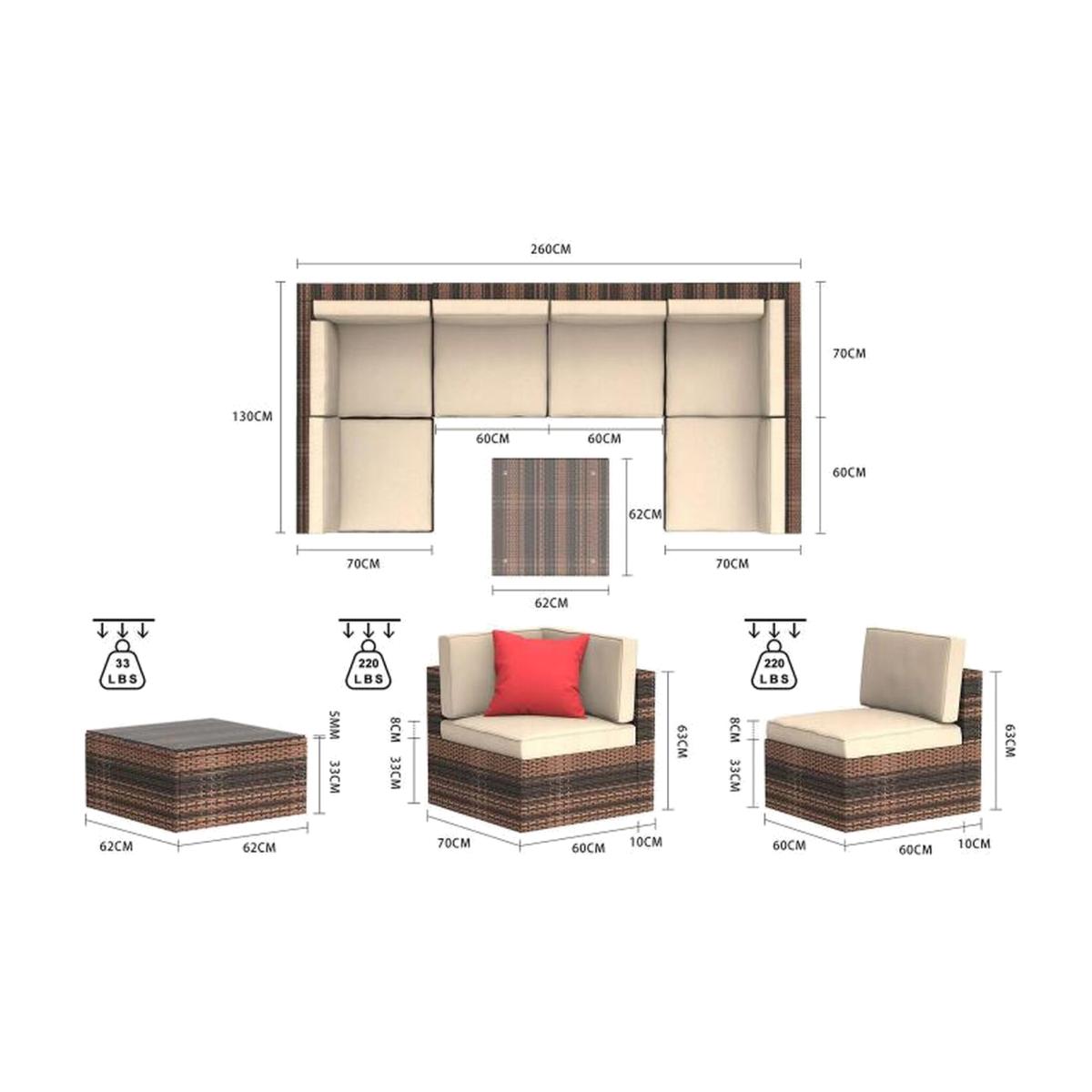 6 Seat Garden Rattan Furniture Set - Brown – image 1