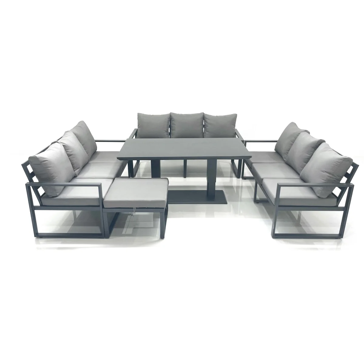 Fimous 10 Seater Garden Sofa Set with Adjustable Rising Dining Table and Big Footstool, Dark Grey. - Dark Grey – image 5