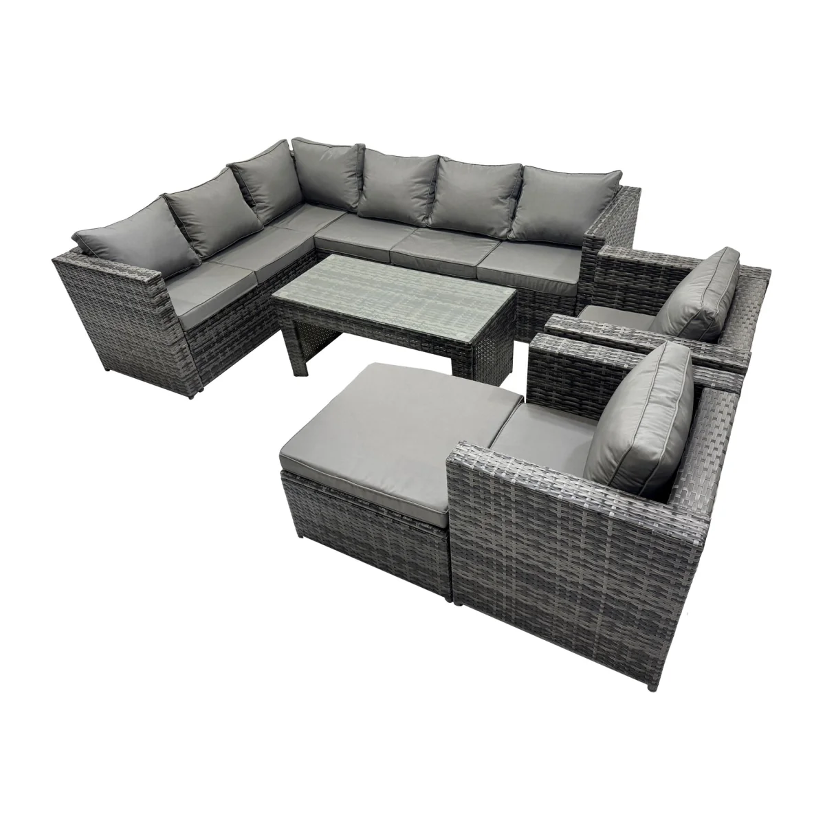 Fimous 6-Piece Outdoor PE Rattan Corner Sofa Set with Glass Table - Dark Grey Mixed – image 1