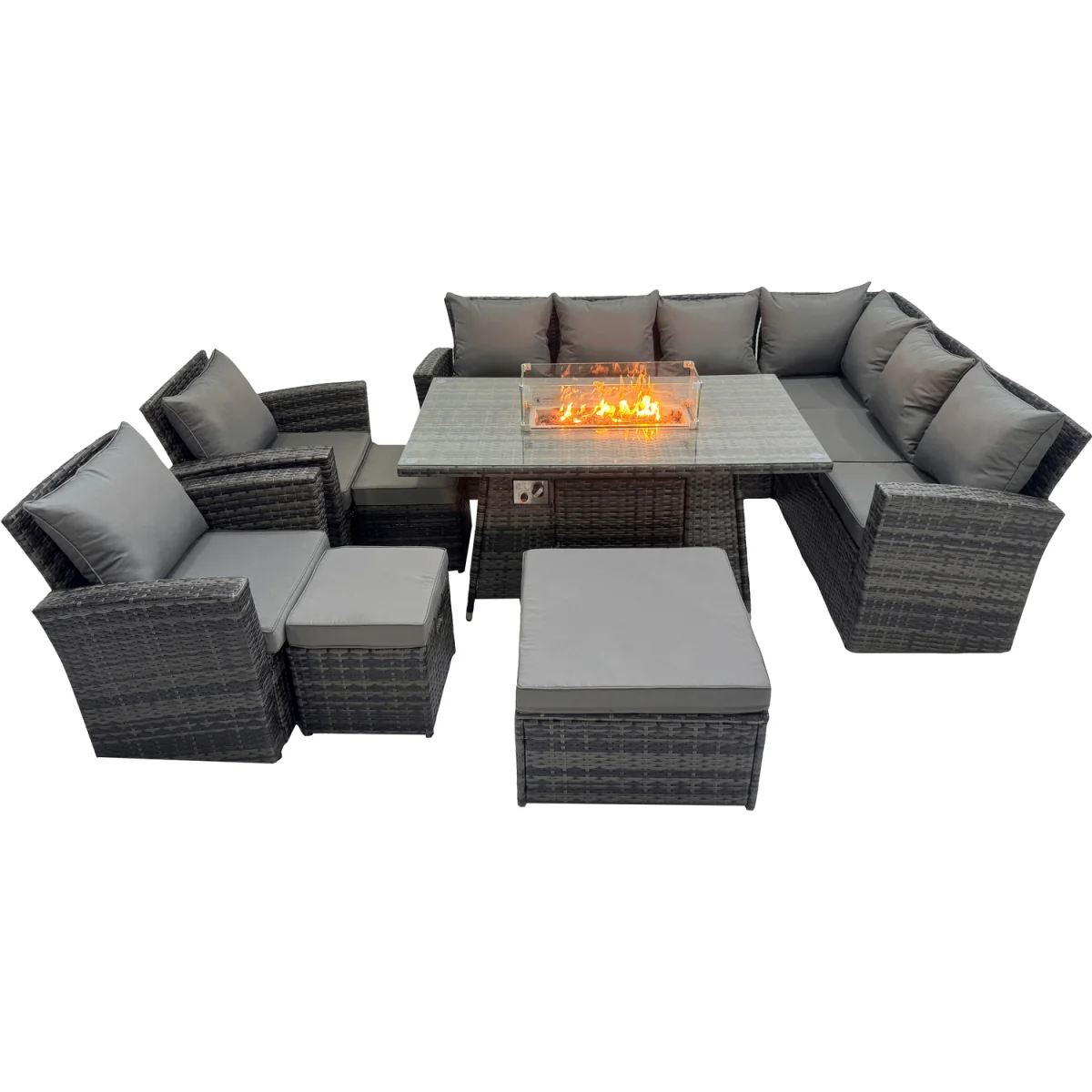 Fimous 8-Piece Outdoor Rattan Corner Sofa Set with Gas Fire Pit Table, Dark Grey Mixed - Dark Grey Mixed – image 5