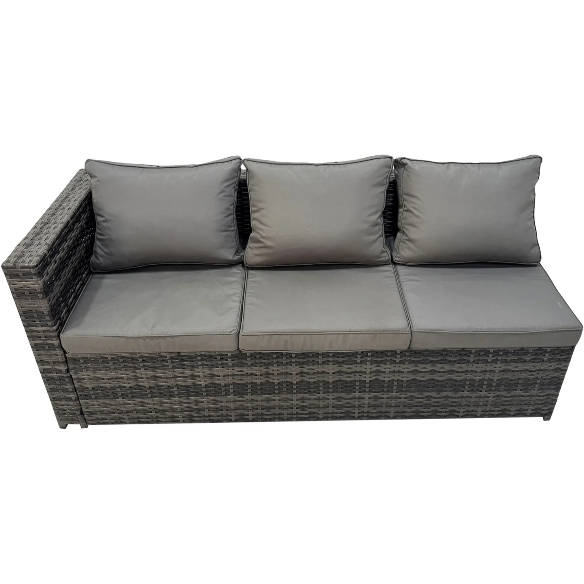Fimous 8-Seater Outdoor Rattan Corner Sofa Set with Height-Adjustable Rising Table, Dark Grey. - Dark grey mixed rattan with dark grey fabric – image 3