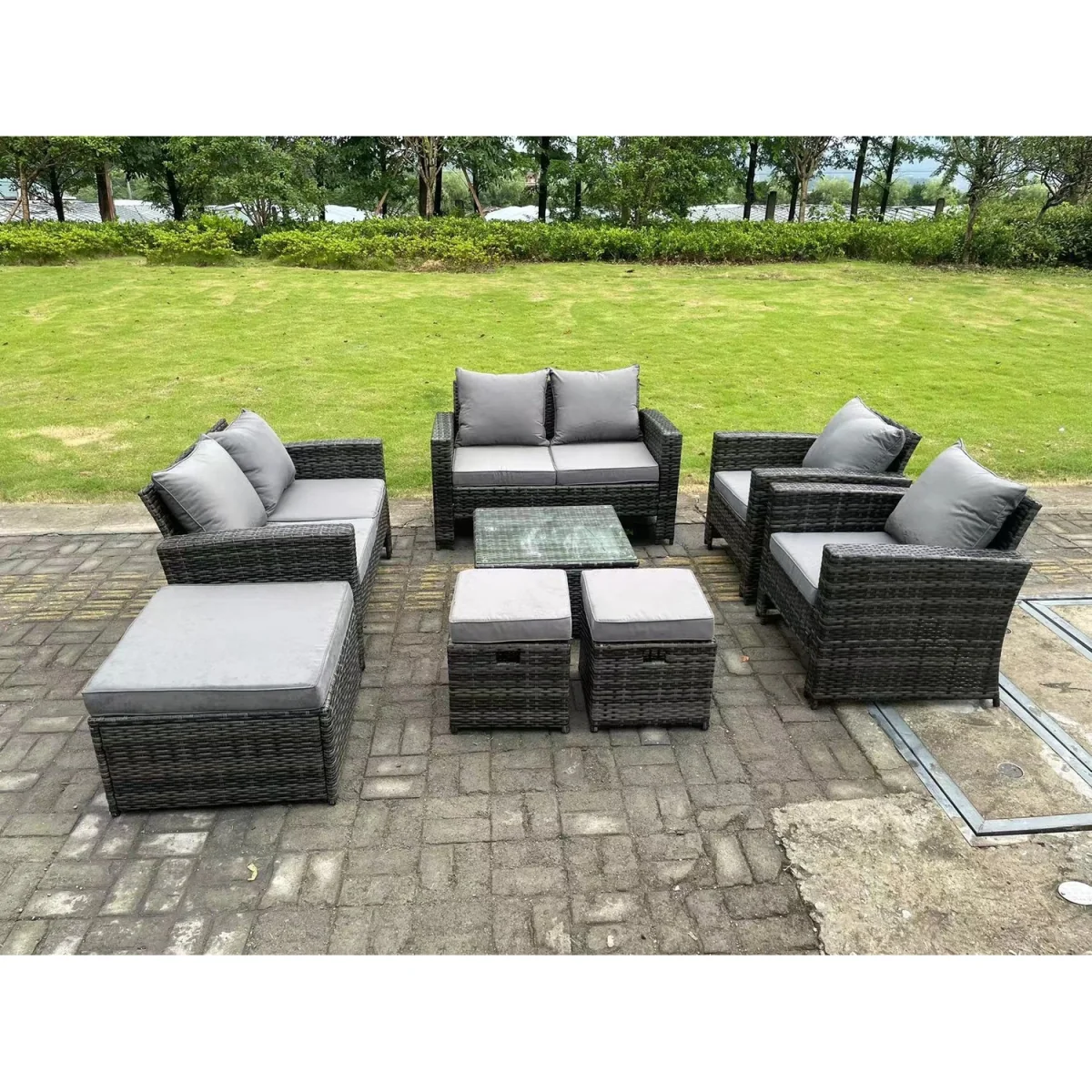 9 Seater High Back Rattan Sofa Set Coffee Table Garden Furniture - Dark Grey Mixed – image 2