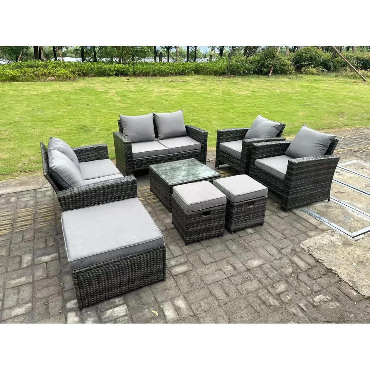 9 Seater High Back Rattan Sofa Set Coffee Table Garden Furniture - Dark Grey Mixed – image 3