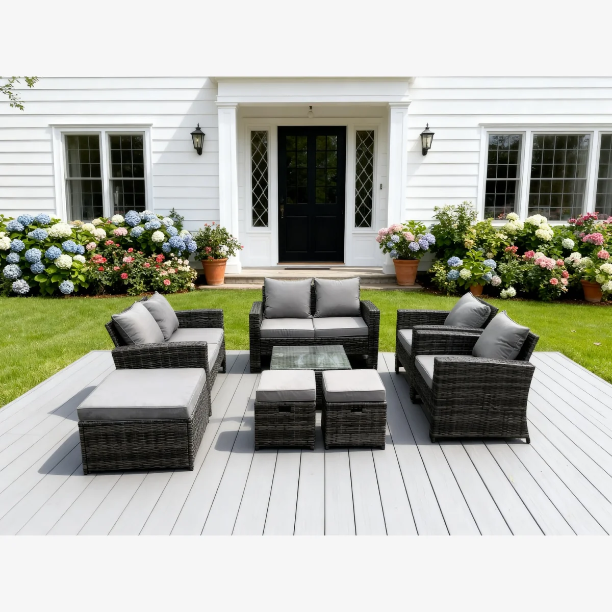 9 Seater High Back Rattan Sofa Set Coffee Table Garden Furniture - Dark Grey Mixed – image 1