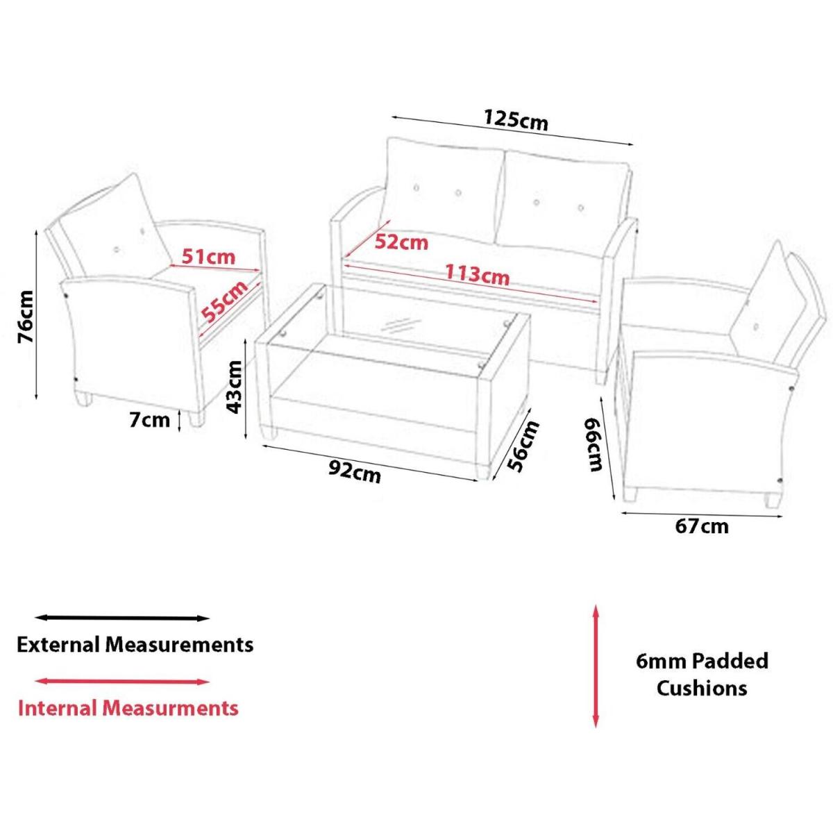 Charcoal Outdoor 4pc Rattan Garden Set Furniture - Charcoal – image 5