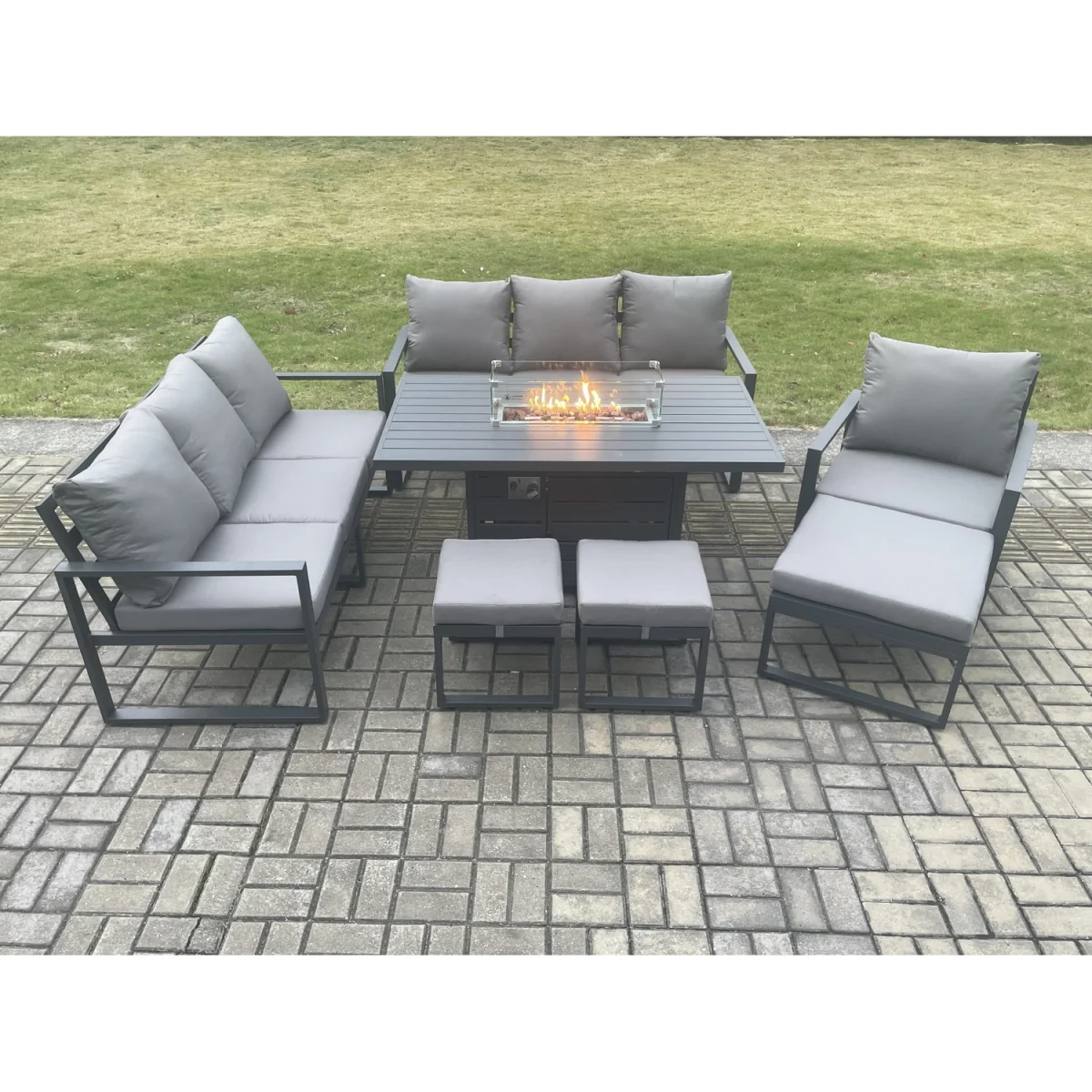 Fimous 7-Piece Aluminium Garden Sofa Set with Fire Pit - Dark Grey – image 5