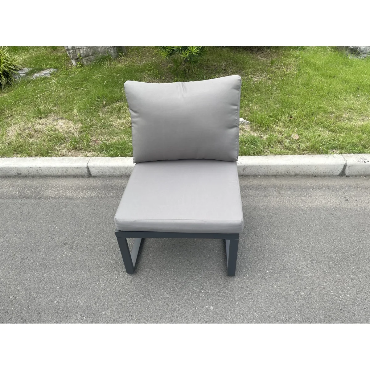 Fimous 7-Seater Aluminum Outdoor Corner Sofa Set with Adjustable Lifting Table. - Dark Grey – image 2