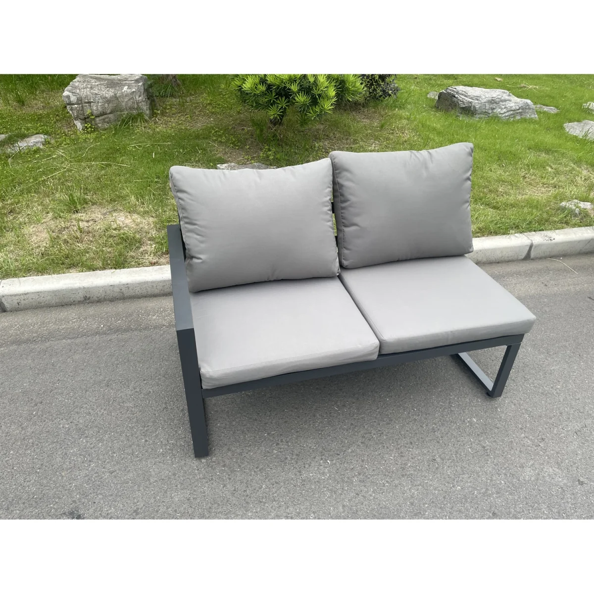 Fimous 7-Seater Aluminum Outdoor Corner Sofa Set with Adjustable Lifting Table. - Dark Grey – image 3