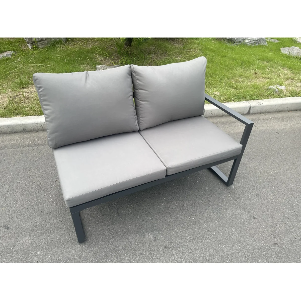 Fimous 7-Seater Aluminum Outdoor Corner Sofa Set with Adjustable Lifting Table. - Dark Grey – image 4