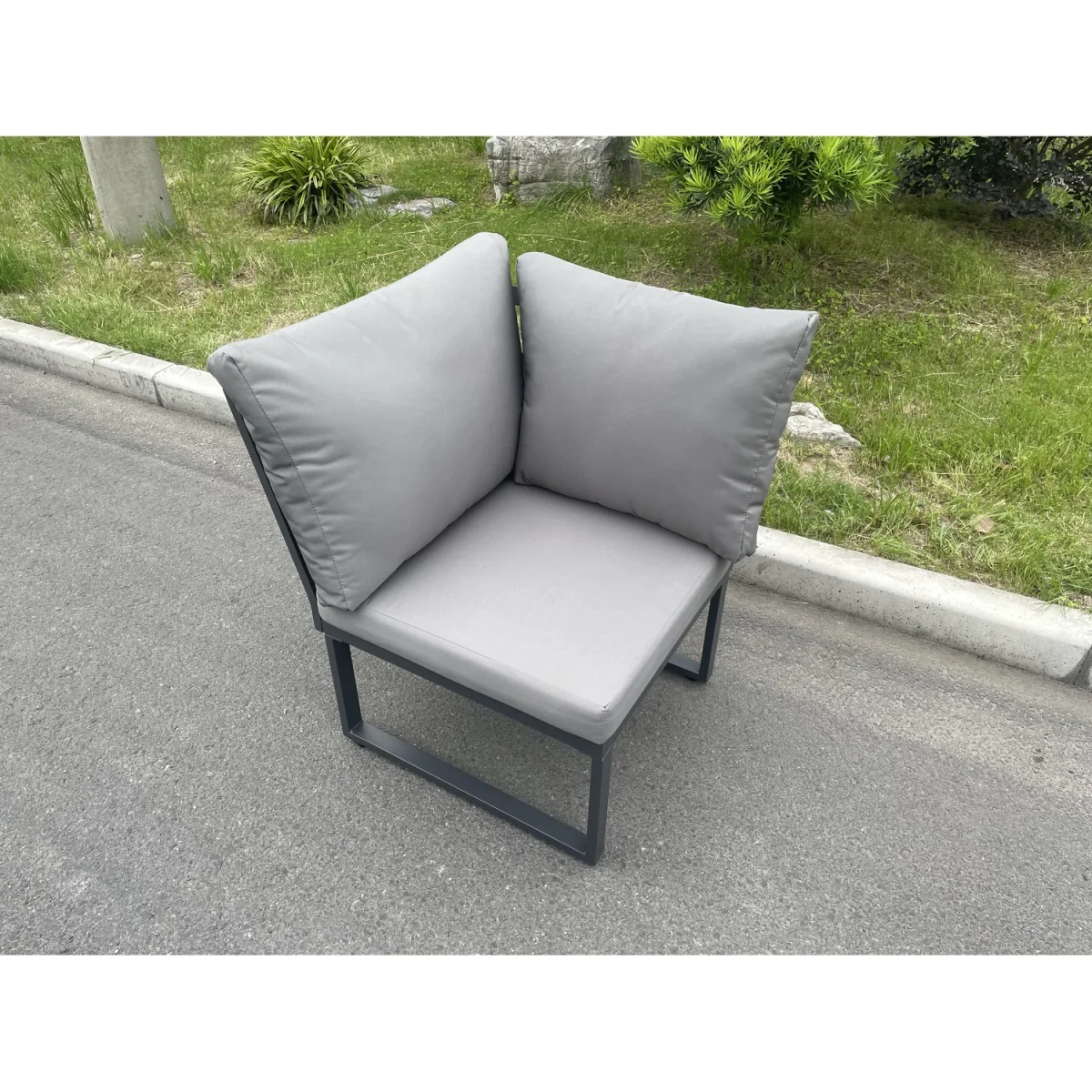 Fimous 7-Seater Aluminum Outdoor Corner Sofa Set with Adjustable Lifting Table. - Dark Grey – image 5